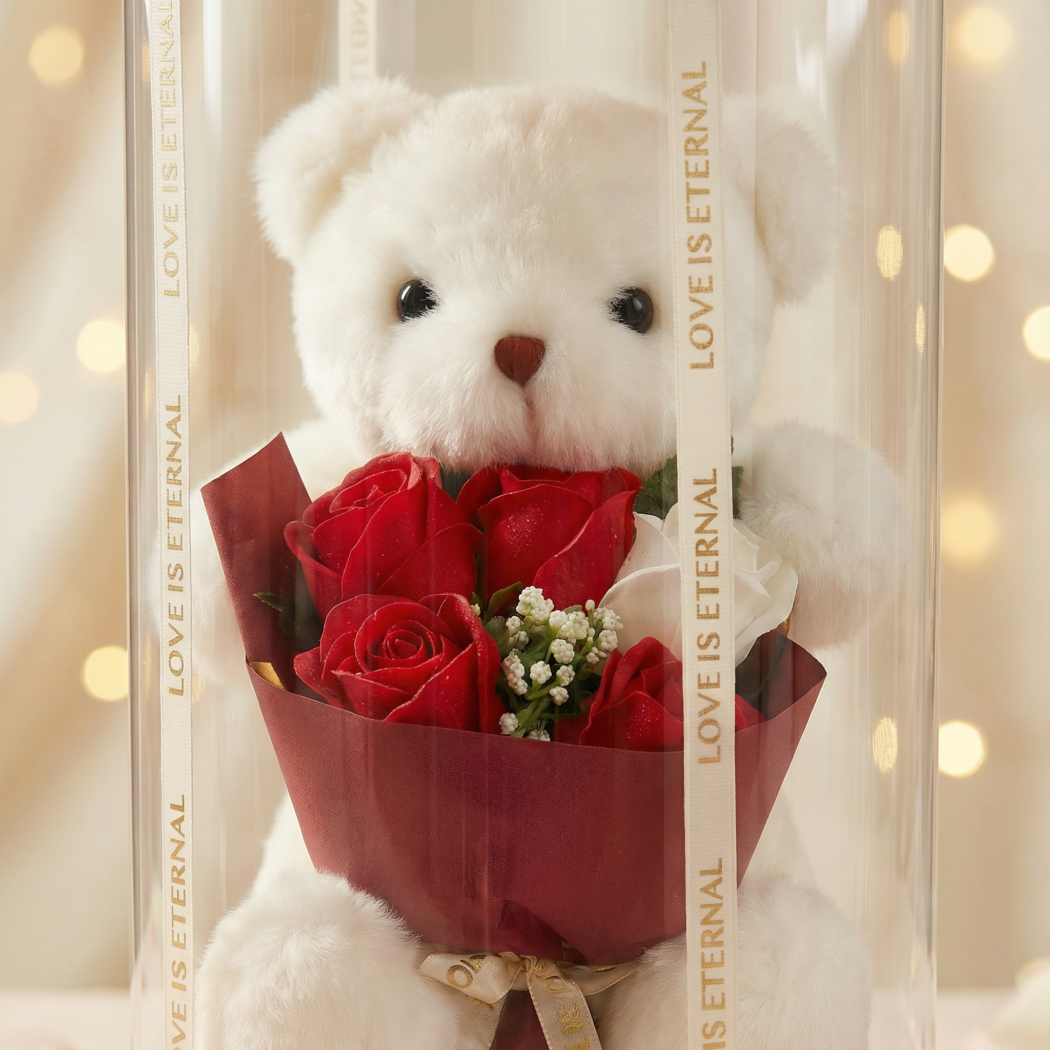 Pluszowy Miś z Bukietem Mydlanych Róż