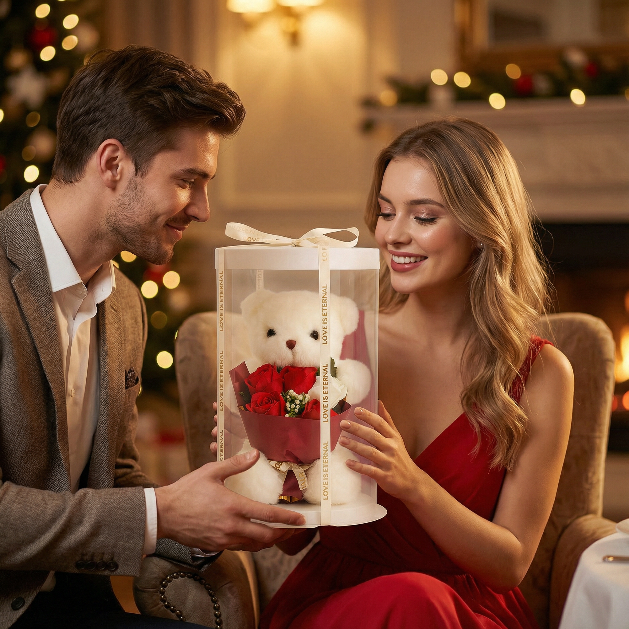 Pluszowy Miś z Bukietem Mydlanych Róż