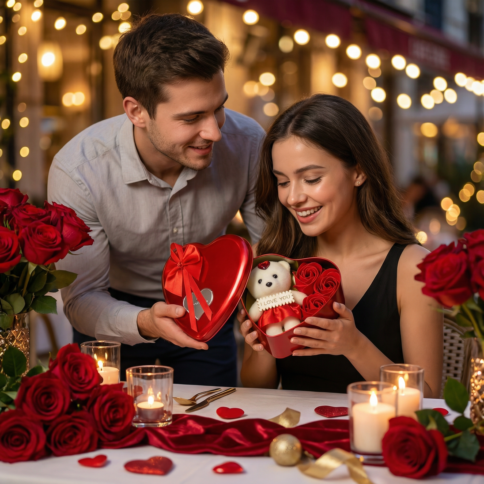 Pudełko Serce z Misiem i Mydlanymi Różami