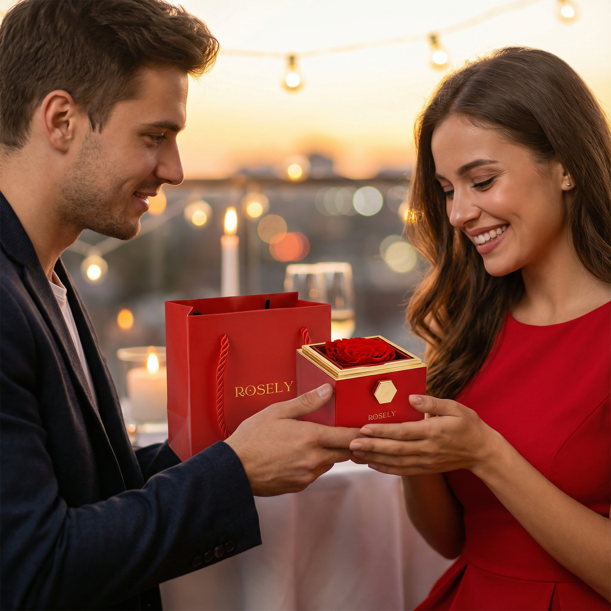 Wieczna Róża Rosely + naszyjnik