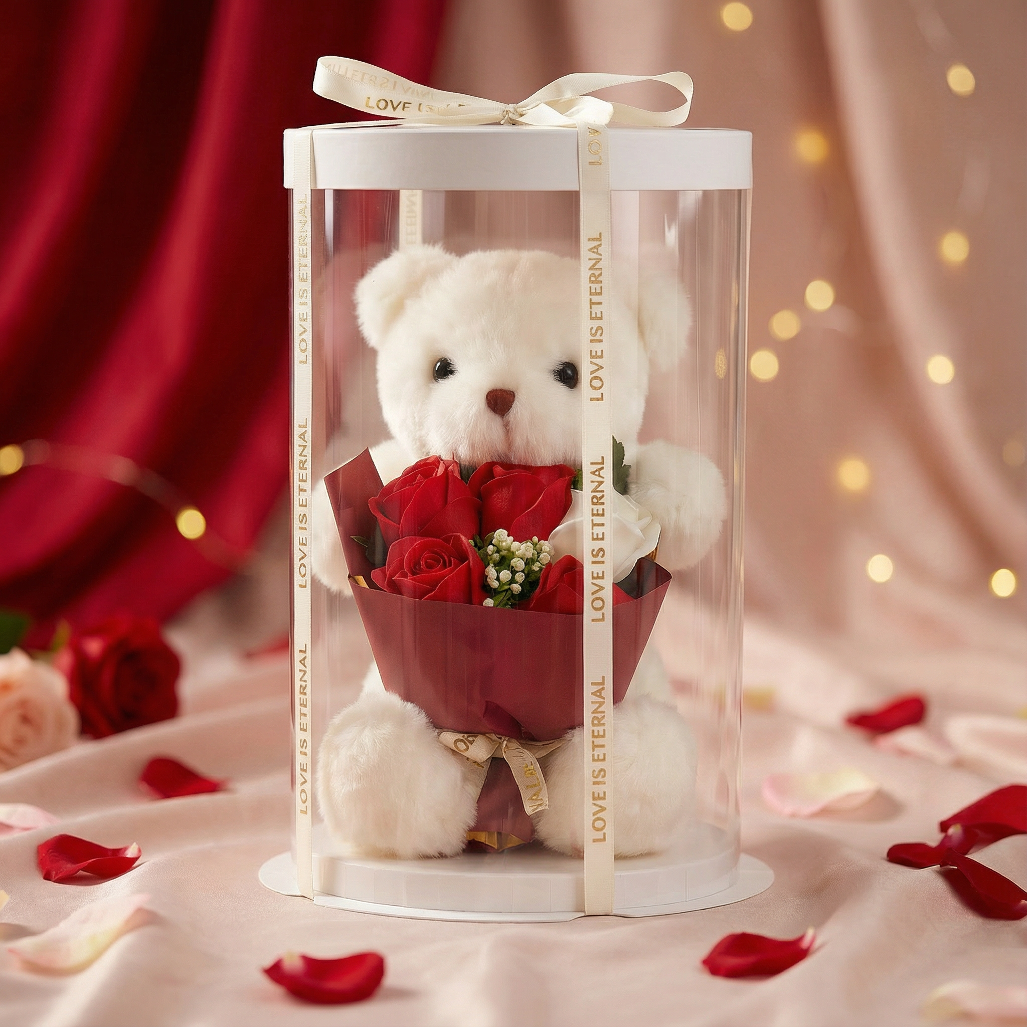 Pluszowy Miś z Bukietem Mydlanych Róż