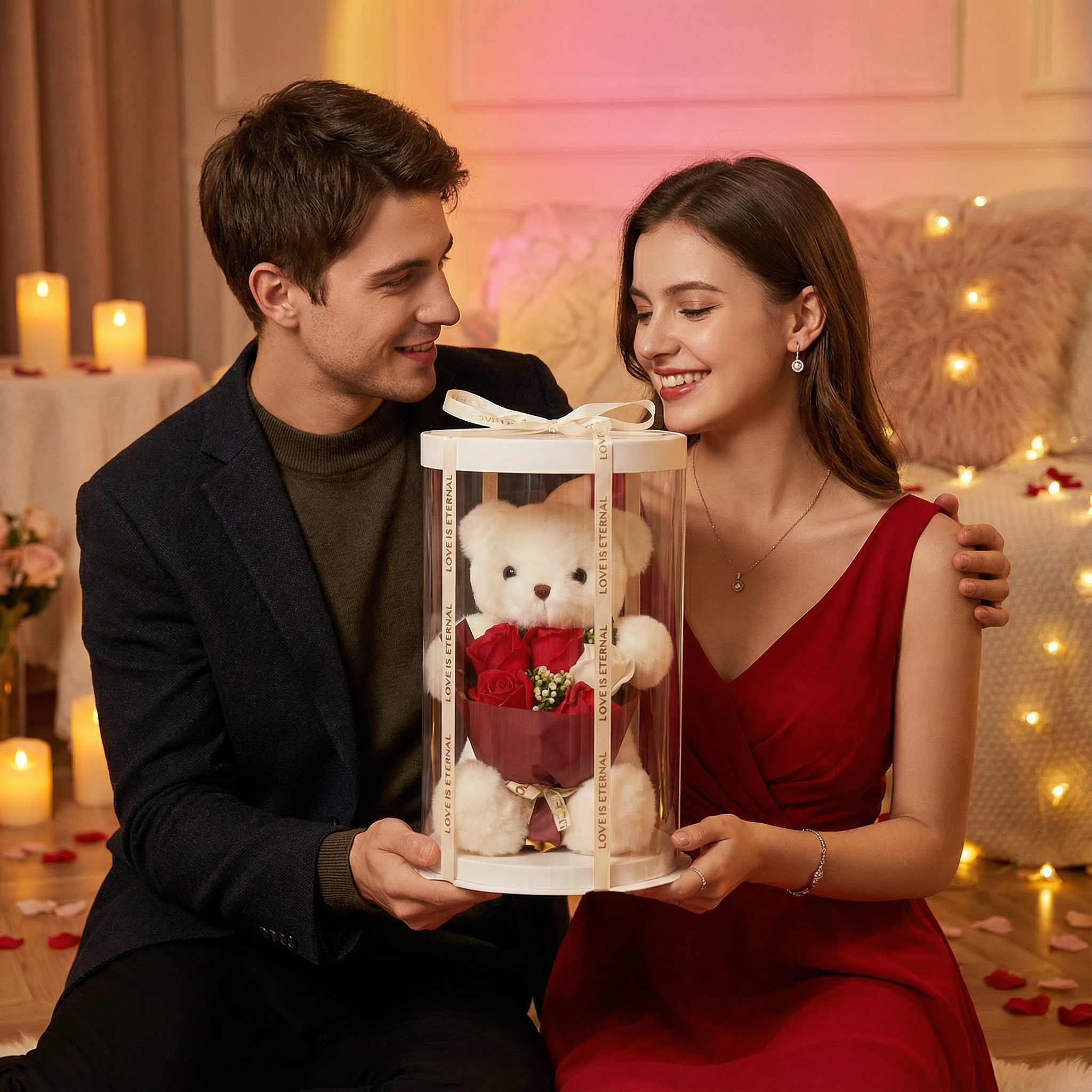 Pluszowy Miś z Bukietem Mydlanych Róż