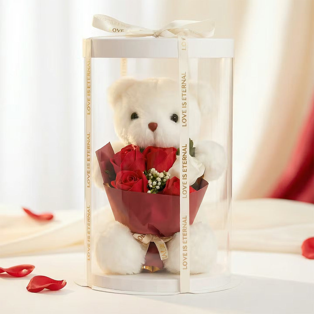 Pluszowy Miś z Bukietem Mydlanych Róż