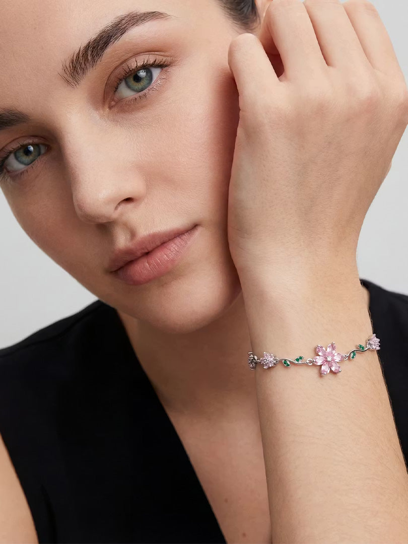 Bransoletka Kwiat z Zielonymi Listkami