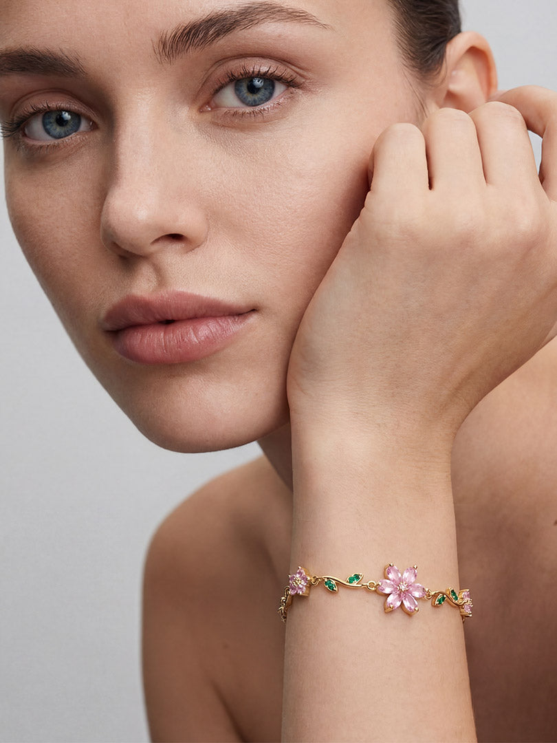 Bransoletka Kwiat z Zielonymi Listkami